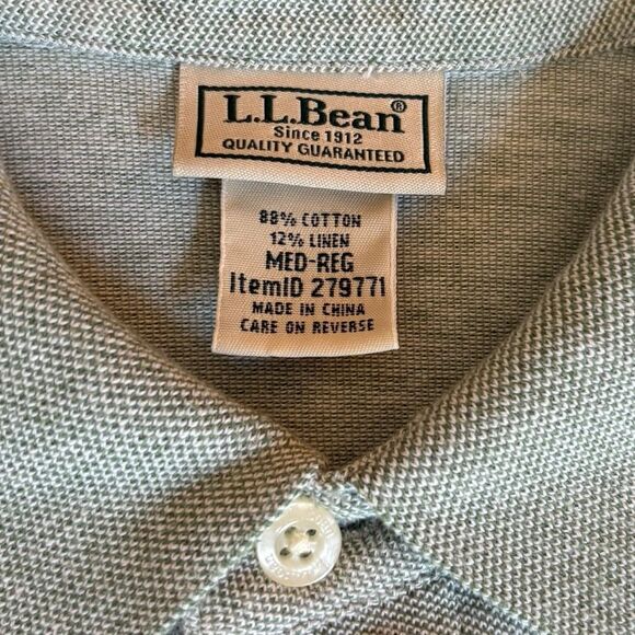 LL Bean Linen Cotton Blend Polo Shirt Men Size Medium Mint Green - Picture 5 of 7